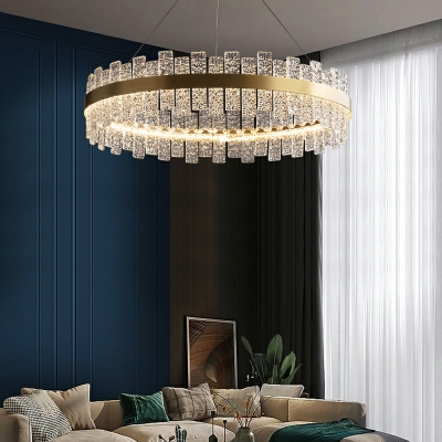 LED Crystal Chandelier Light Fixture Minimal Round for Living Room