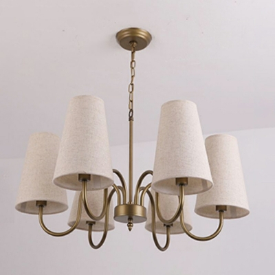 6 Lights American Vintage Full Copper Fabric Chandelier for Dining Room and Living Room