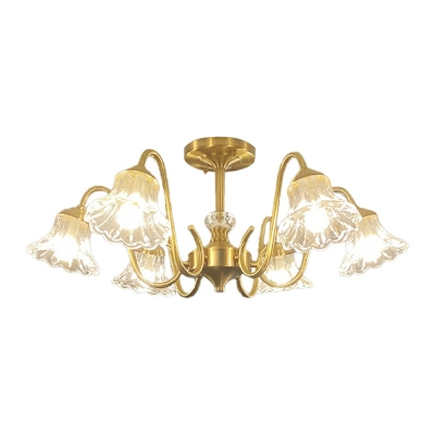 American Style Copper Cluster Ceiling Lamp Creative Petal Glass Ceiling Light Fixture for Living Room