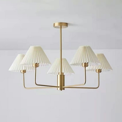 American Vintage Pleated Fabric Chandelier White for Bedroom and Living Room