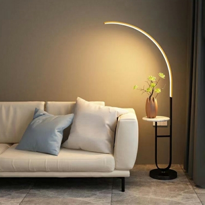 Nordic Minimalist Line Stepless Dimming Floor Lamp with Storage Table for Bedroom