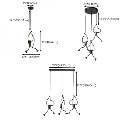 1 Light Loft Style Exposed Bulb Shape Metal Hanging Pendant Lights