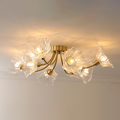 Modern Simple Copper Ceiling Lamp Light Luxury Flower Glass Ceiling Light Fixture for Bedroom