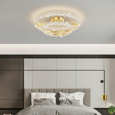 Nordic Creative Double Layer Crystal Flower Flushmount Ceiling Light for Bedroom