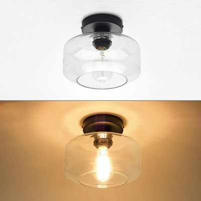 1 Light Ceiling Lamp Loft Style Jar Shape Metal Semi Flush Mount Lighting