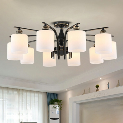 American Style Copper Ceiling Lamp Multi-lamp Cylindrical Glass Ceiling Lamp for Living Room