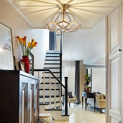 American Style Glass Semi Flush Mount Ceiling Light for Living Room