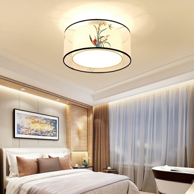 Chinese Style Fabric Flushmount Ceiling Light with Orchid Grass Print for Bedroom