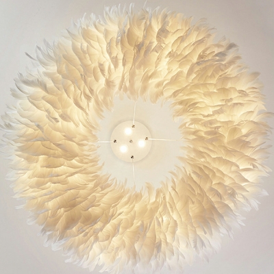 Feather Chandelier Pendant Light Modern Elegant White for Bedroom