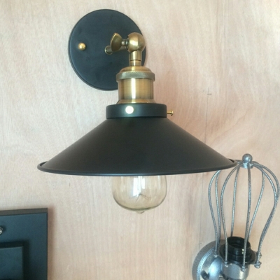 Industrial Retro Creative Small Black Umbrella Wall Lamp for Bedroom and Walkway
