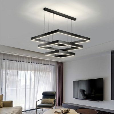LED Minimalist Multi-tiered Square Chandelier for Living Room and Dining Room