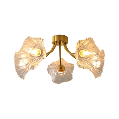 Modern Simple Copper Ceiling Lamp Light Luxury Flower Glass Ceiling Light Fixture for Bedroom