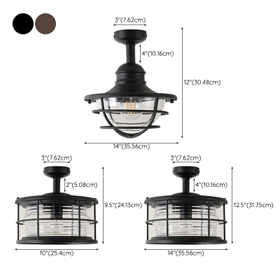 1 Light Ceiling Lamp Loft Style Cage Shape Metal Flush Mount Chandelier Lighting