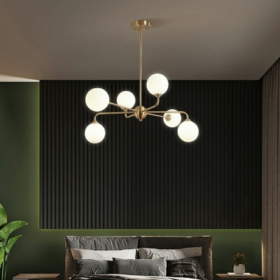 Creative Full Copper Chandelier with Glass Shade for Bedroom and Living Room