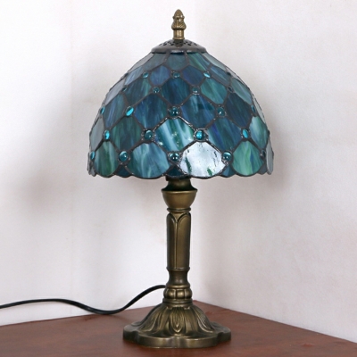 European Pastoral Art Glass Table Lamp in Green for Bedroom and Living Room