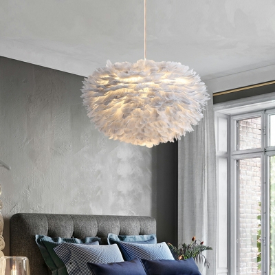 Nordic Romantic Goose Feather Woven Chandelier for Bedroom and Living Room