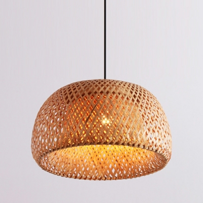 1 Light Contemporary Style Dome Shape Rattan Hanging Ceiling Light