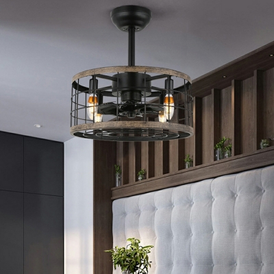 4 Lights Industrial Style Iron Frame Fan Chandelier for Restaurant and Bar