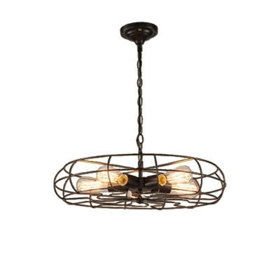 5 Light Induastric Style Cage Shape Metal Ceiling Hung Fixtures