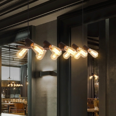 6 Light Industrial Style Exposed Bulb Shape Metal Pendant Lighting Fixtures