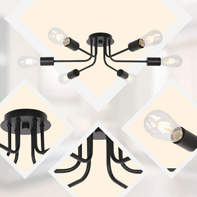 6 Lights Industrial Style Exposed Bulb Shape Metal Flushmount Lighting