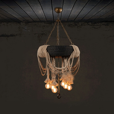Industrial Chandelier Lighting Fixtures Vintage Rope for Living Room