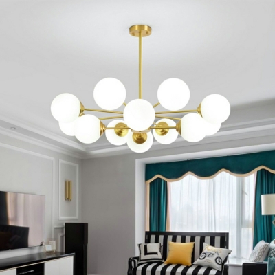 Modern Full Copper Chandelier with Glass Shade for Bedroom and Living Room