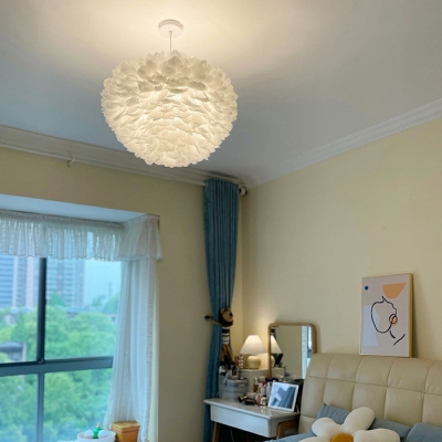 Modern Romantic Goose Feather Woven Chandelier in White for Bedroom and Living Room