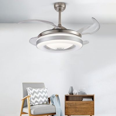 Modern Simple LED Ceiling Mounted Fan Light in Chrome for Living Room