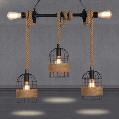 5 Light Industrial Style Cage Shape Metal Ceiling Pendant Light
