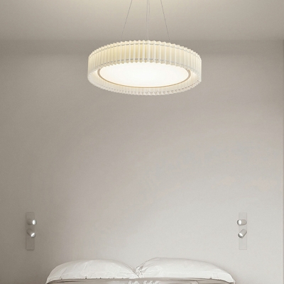Creative Round Pleated Fabric Chandelier in White for Dining Room and Bedroom
