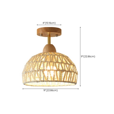 Medieval Style Hemp Rope Weaving Wooden Art Ceiling Lamp for Entrance and Aisle