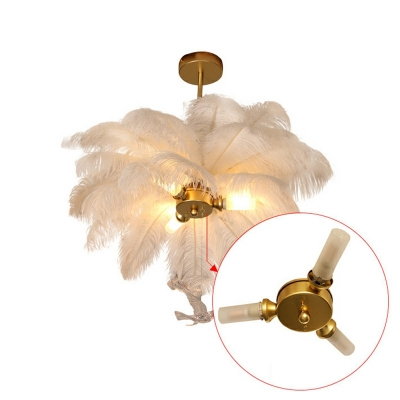 Modern Creative Full Copper Romantic Feather Chandelier for Living Room and Bedroom