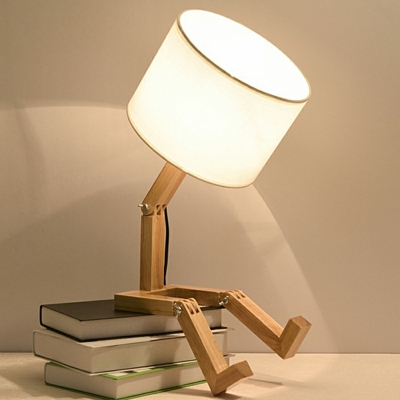 Modern Creative Wooden Table Lamp with Fabric Lampshade for Bedroom Decoration