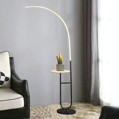 Nordic Minimalist Line Stepless Dimming Floor Lamp with Storage Table for Bedroom
