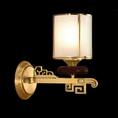 Chinese Style Creative Mahogany Glass Wall Mount Fixture for Bedroom and Bathroom