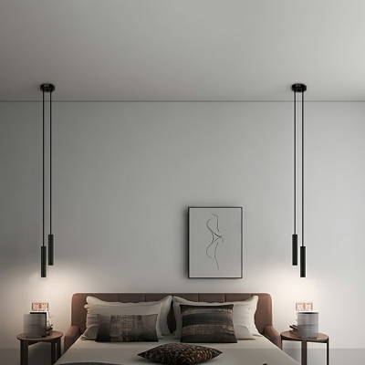 LED Cylindrical Hanging Pendant Lights Black for Bedroom