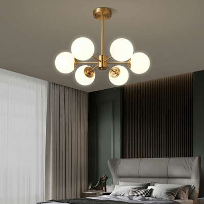Modern Full Copper Chandelier with Glass Shade for Bedroom and Living Room