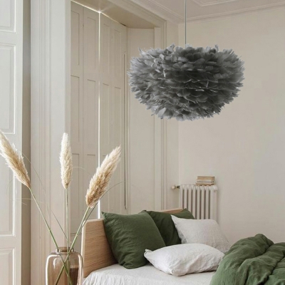 Romantic Statement Goose Feather Woven Chandelier for Bedroom and Living Room