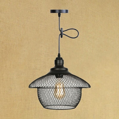 1 Light Antique Style Cage Shape Metal Hanging Ceiling Light