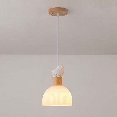 1 Light Minimalist Style Dome Shape Wood Pendant Light Fixtures