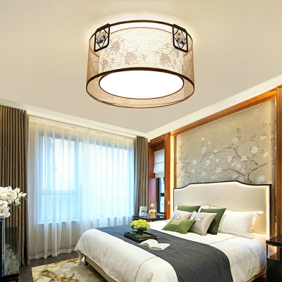 3 Lights Traditional Style Drum Shape Fabric Flushmount Ceiling Lamp
