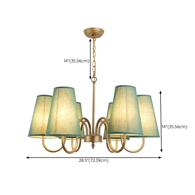 6 Lights American Vintage Full Copper Fabric Chandelier for Dining Room and Living Room