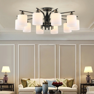 American Style Copper Ceiling Lamp Multi-lamp Cylindrical Glass Ceiling Lamp for Living Room