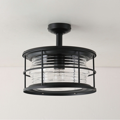 1 Light Ceiling Lamp Loft Style Cage Shape Metal Flush Mount Chandelier Lighting