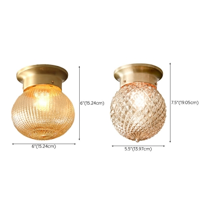 American Retro Copper Ceiling Lamp Simple Single Head Glass Ceiling Light Fixture for Balcony