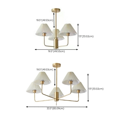 American Vintage Pleated Fabric Chandelier White for Bedroom and Living Room
