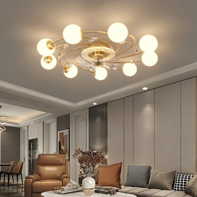 Globe Flush Fan Light Fixtures Modern Style Glass Flush Fan Light for Living Room