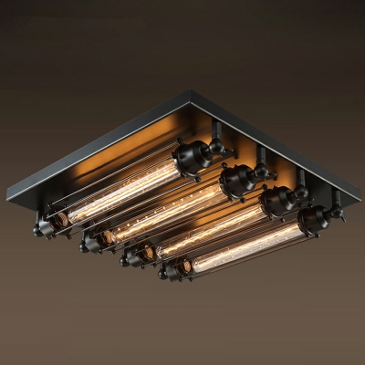 4 Light Ceiling Lamp Loft Style Pipe Shape Metal Flush Mount Chandelier Lighting