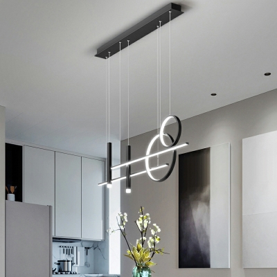 6 Light Pendant Chandelier Minimalism Style Linear Shape Metal Hanging Ceiling Light